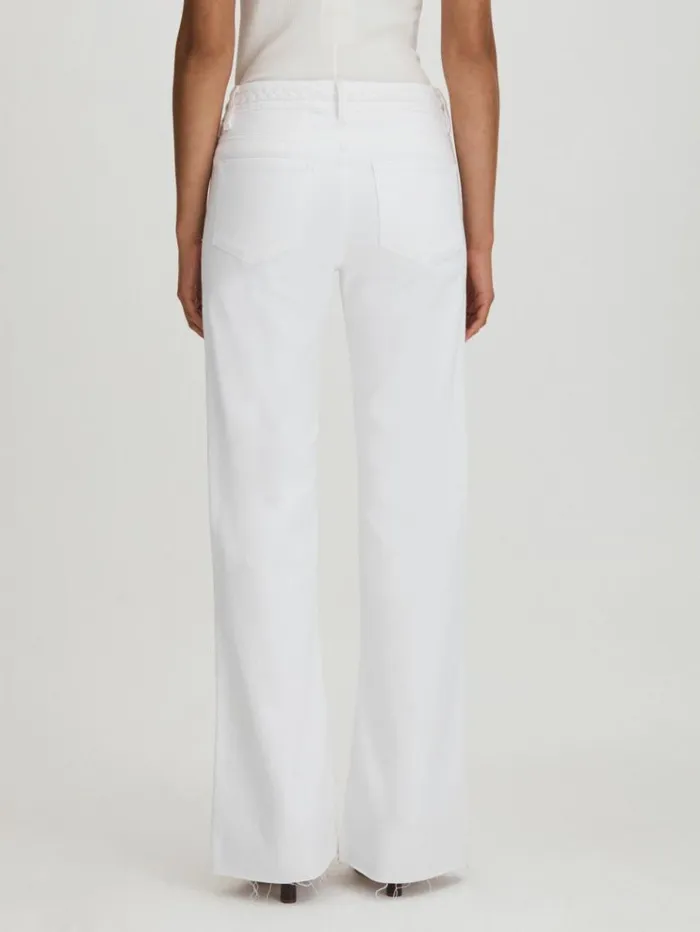 REISS Denim Women Paige Braided Waist Wide Leg Jeans Crisp White