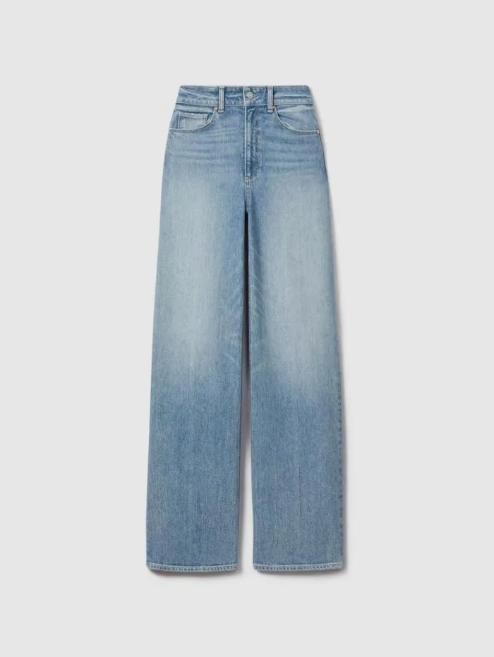 REISS Denim Women Paige Wide Leg Distressed Jeans Magnifique Blue