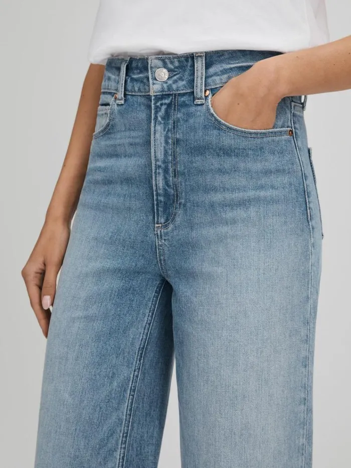 REISS Denim Women Paige Wide Leg Distressed Jeans Magnifique Blue