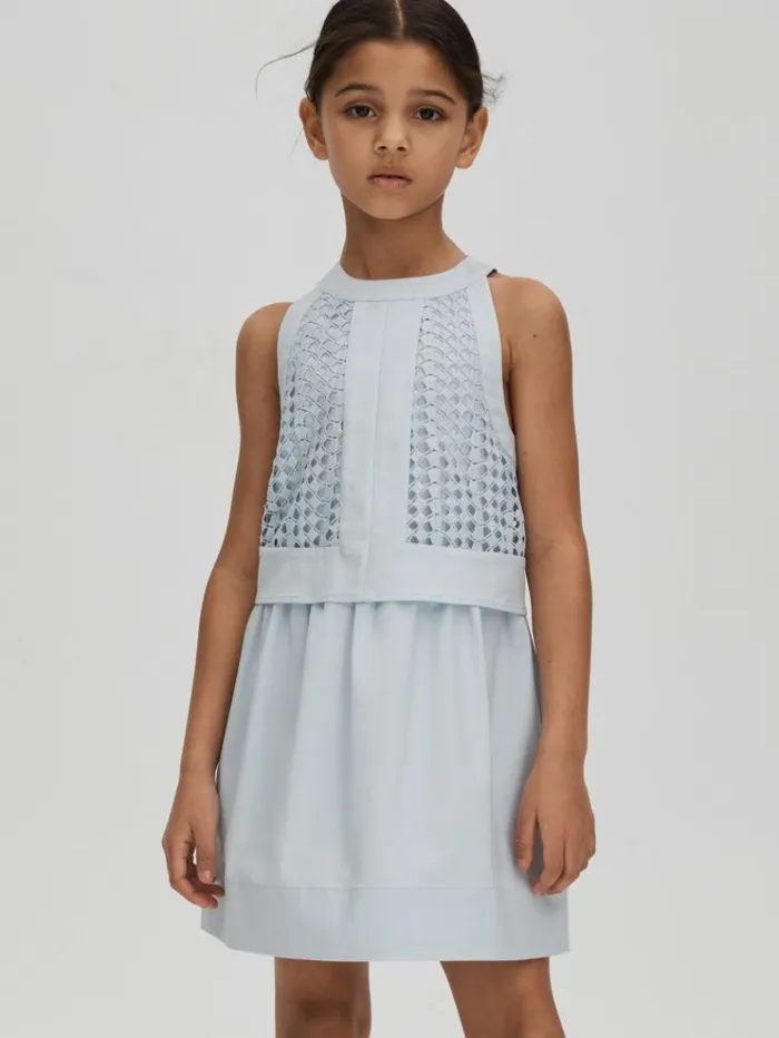 REISS Dresses Children Embroidered Halter Neck Dress Blue
