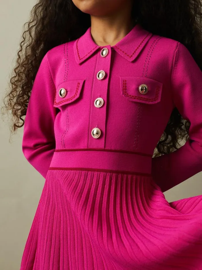 REISS Dresses Children Knitted Contrast Stitch Dress Pink