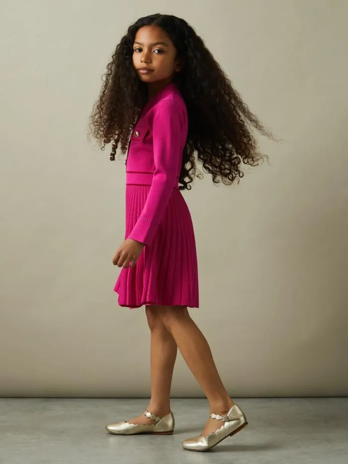 REISS Dresses Children Knitted Contrast Stitch Dress Pink
