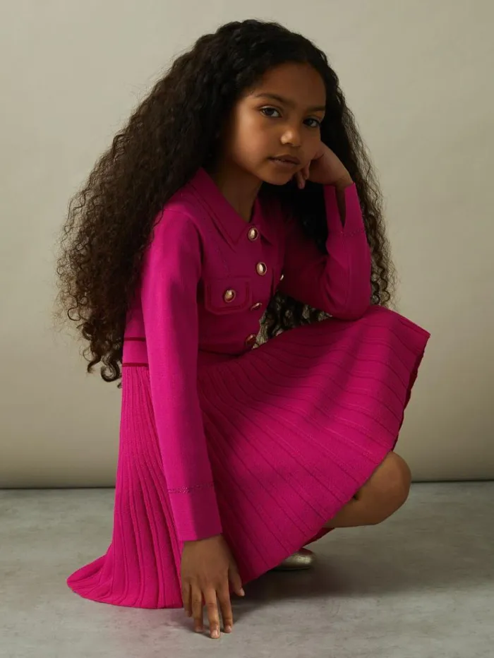 REISS Dresses Children Knitted Contrast Stitch Dress Pink