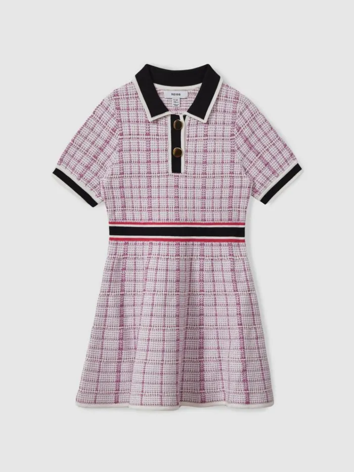 REISS Dresses Children Knitted Metallic PoloNeck Dress Pink