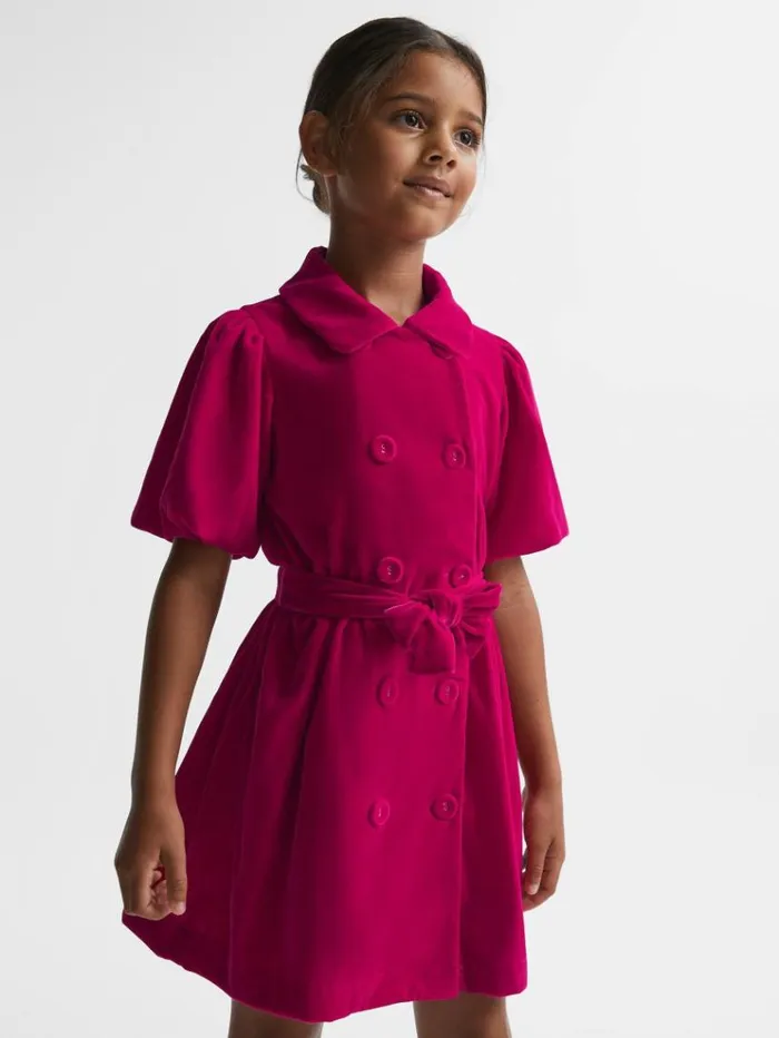 REISS Dresses Children Velvet Double Breasted Dress Pink