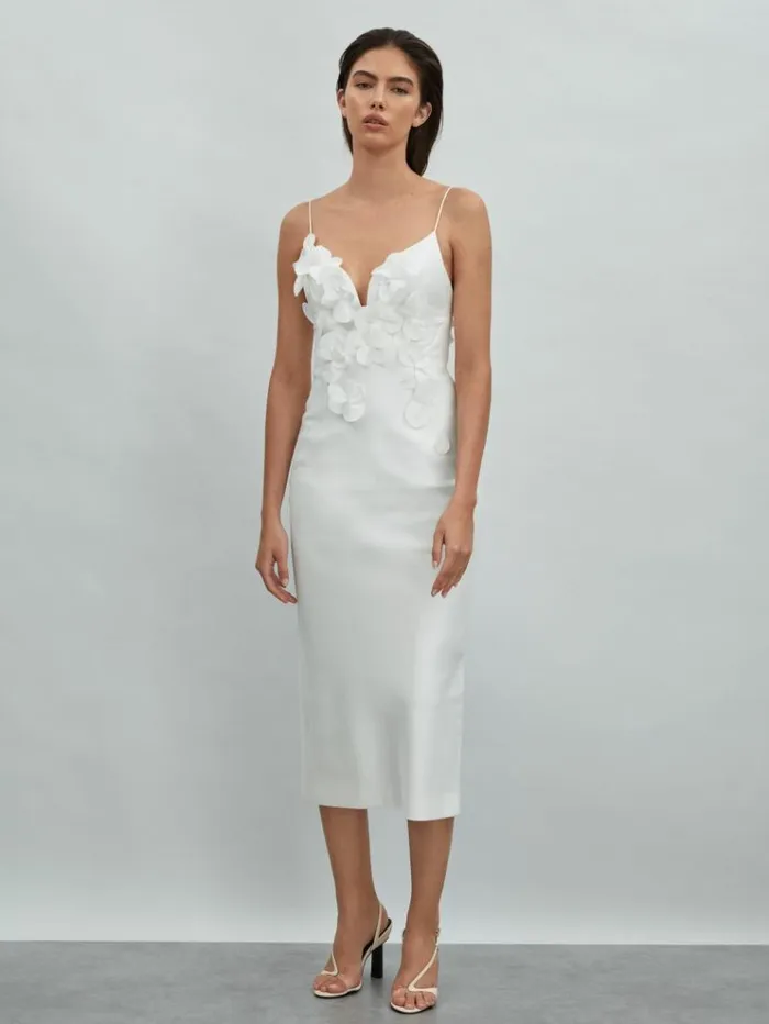 REISS Dresses Women Acler Ruffle Midi Dress Ivory