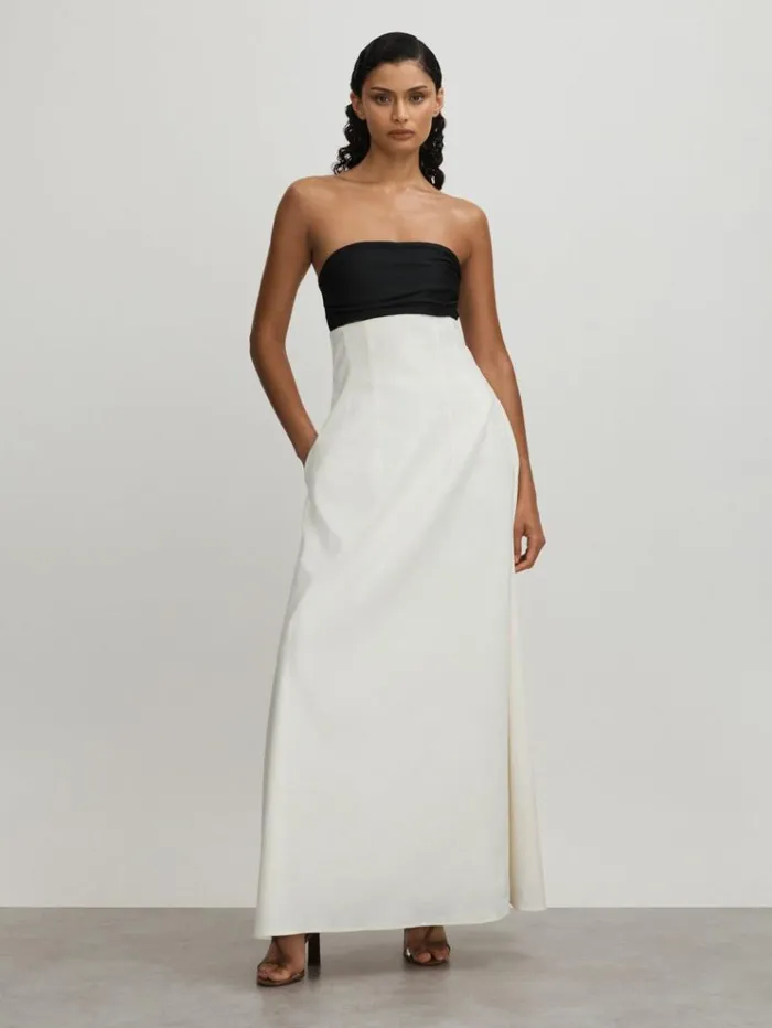 REISS Dresses Women Anna Quan LinenJersey Strapless Maxi Dress Ivory