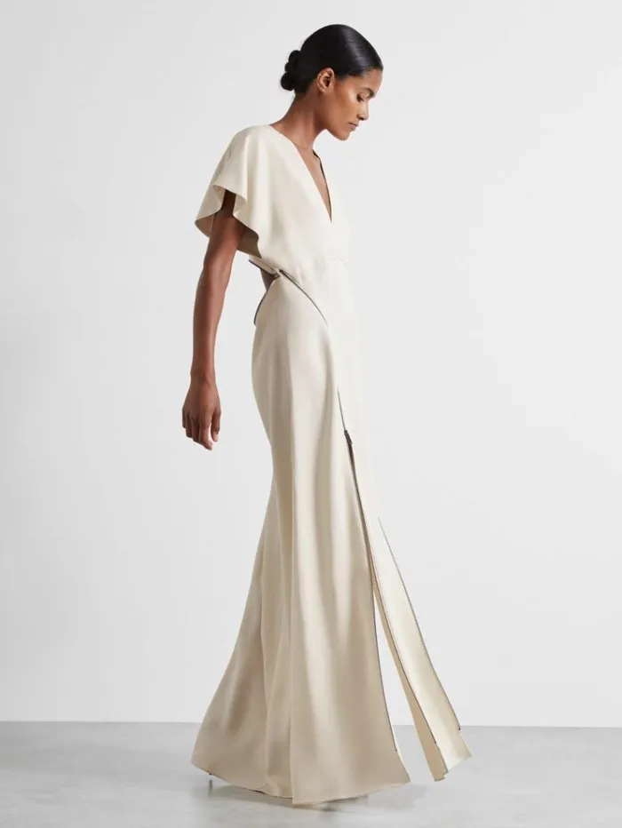 REISS Dresses Women Atelier Zipped Maxi Dress With Virgin Wool Ivory