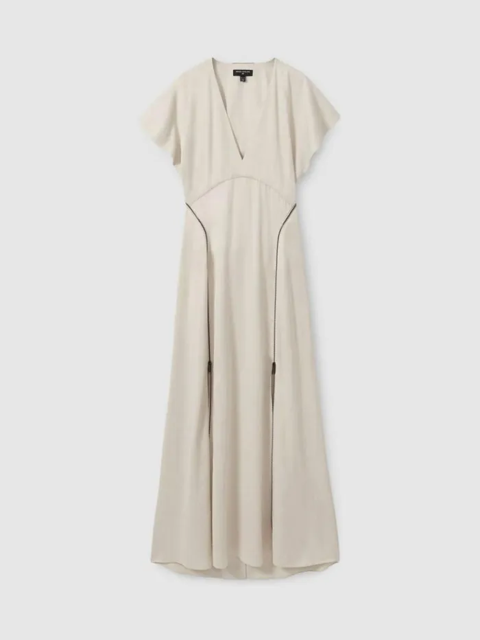 REISS Dresses Women Atelier Zipped Maxi Dress With Virgin Wool Ivory