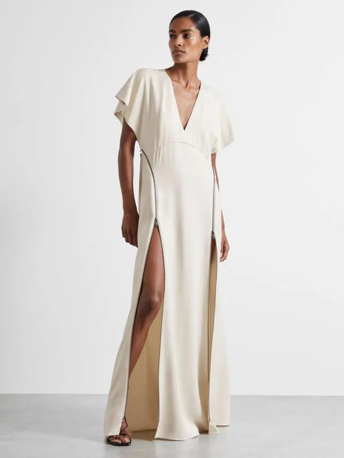 REISS Dresses Women Atelier Zipped Maxi Dress With Virgin Wool Ivory