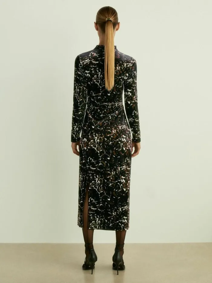 REISS Dresses Women Cut Out Abstract Print Velvet Dress Black