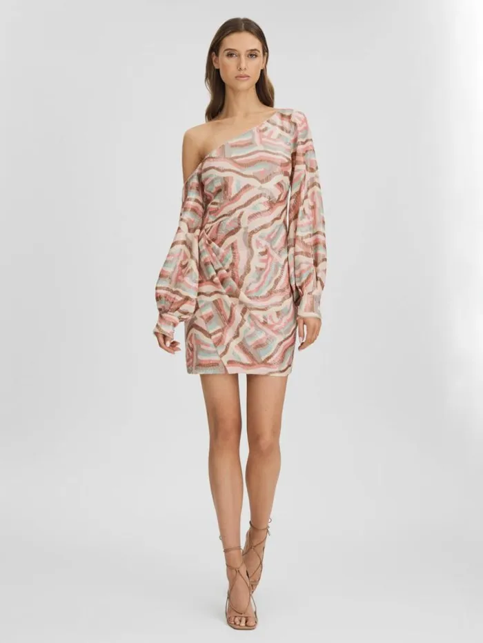 REISS Dresses Women Halston OffTheShoulder Sequin Mini Dress White Print