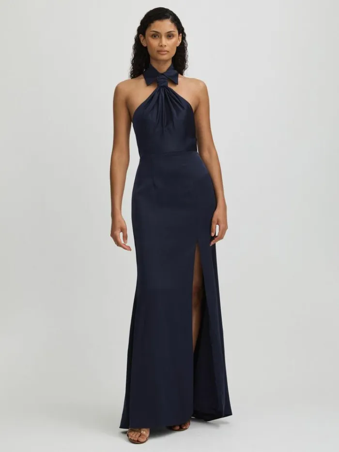 REISS Dresses Women Halston Satin Halter Neck Maxi Dress Navy
