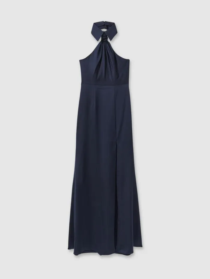 REISS Dresses Women Halston Satin Halter Neck Maxi Dress Navy