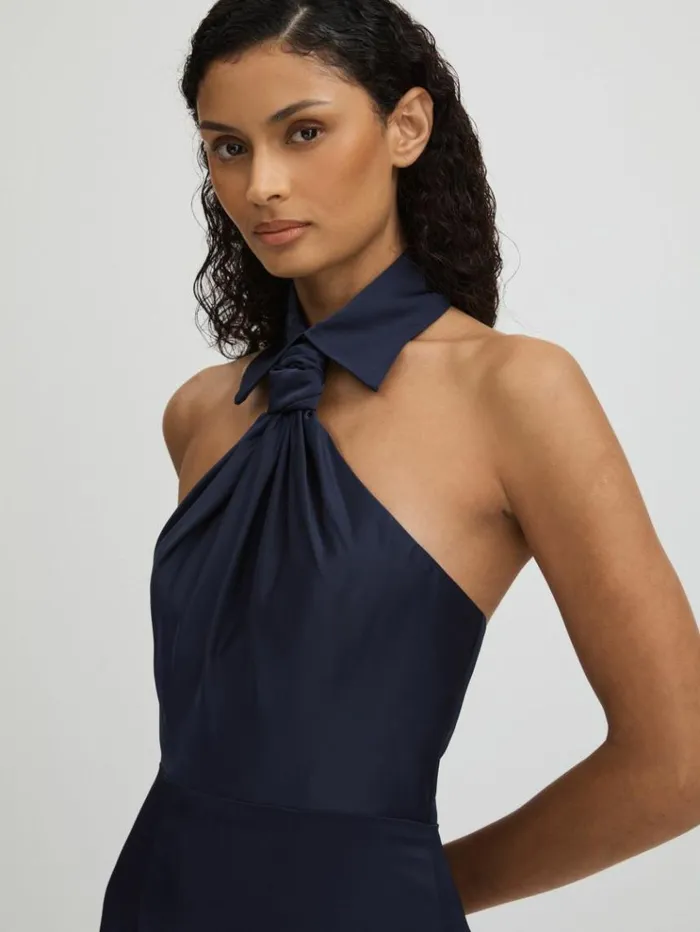 REISS Dresses Women Halston Satin Halter Neck Maxi Dress Navy