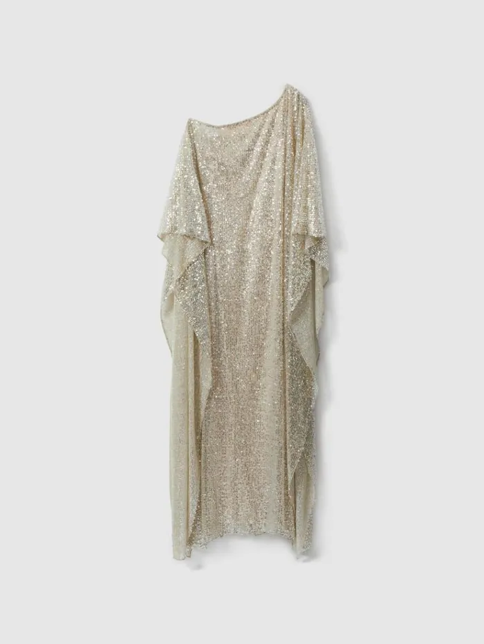 REISS Dresses Women Halston Sequin OffTheShoulder Maxi Dress Champagne