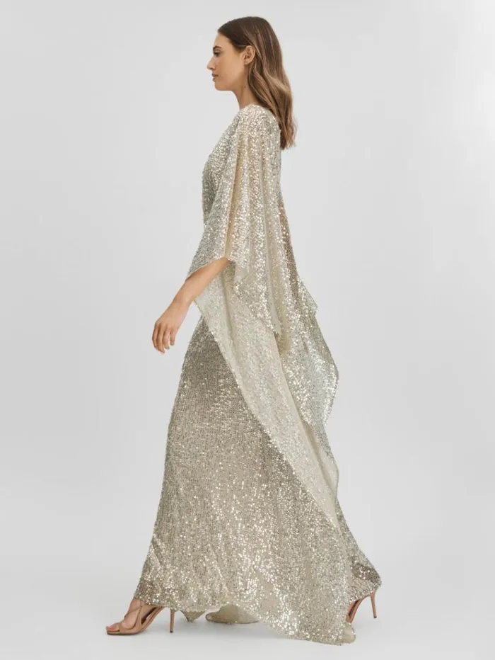 REISS Dresses Women Halston Sequin OffTheShoulder Maxi Dress Champagne
