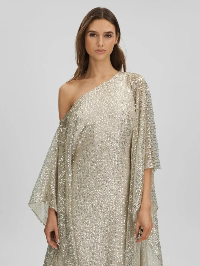 REISS Dresses Women Halston Sequin OffTheShoulder Maxi Dress Champagne