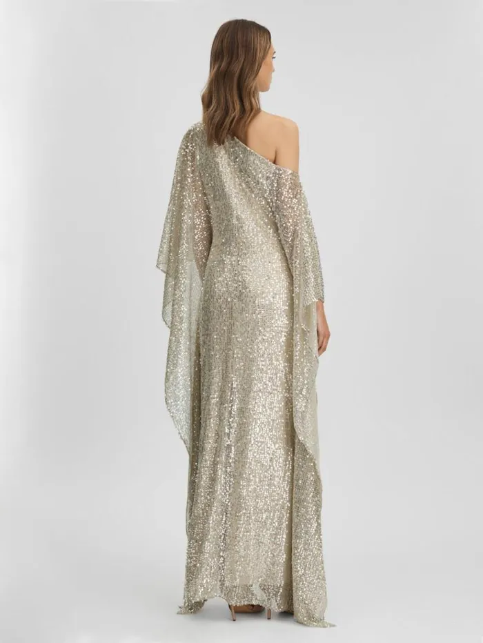 REISS Dresses Women Halston Sequin OffTheShoulder Maxi Dress Champagne