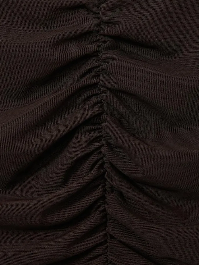REISS Dresses Women Mesh Ruched Midi Dress Chocolate