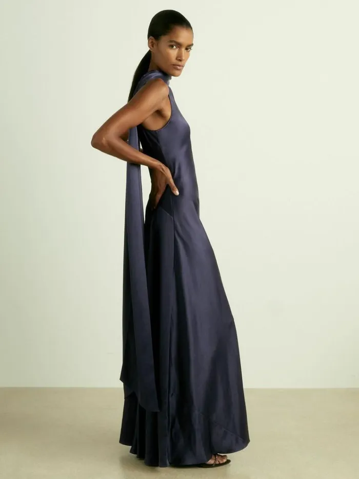 REISS Dresses Women Satin Cape Dress Indigo