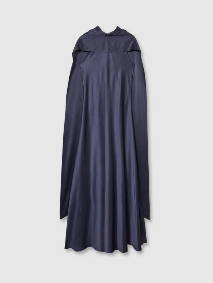 REISS Dresses Women Satin Cape Dress Indigo