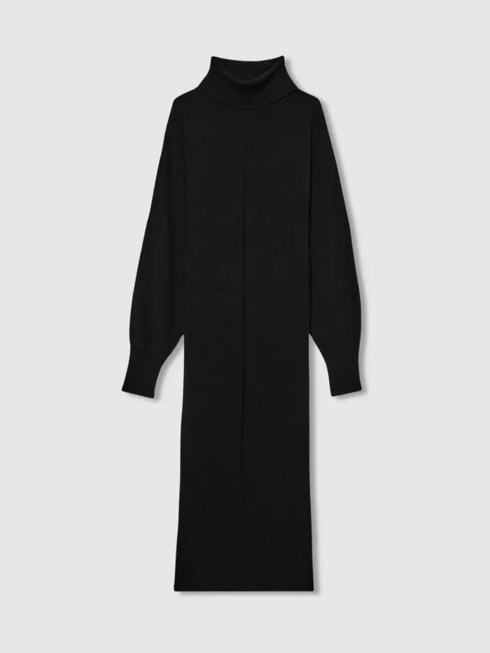 REISS Dresses Women Wool Blend Blouson Sleeve Midi Dress Black