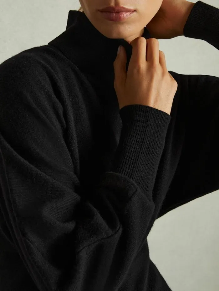 REISS Dresses Women Wool Blend Blouson Sleeve Midi Dress Black