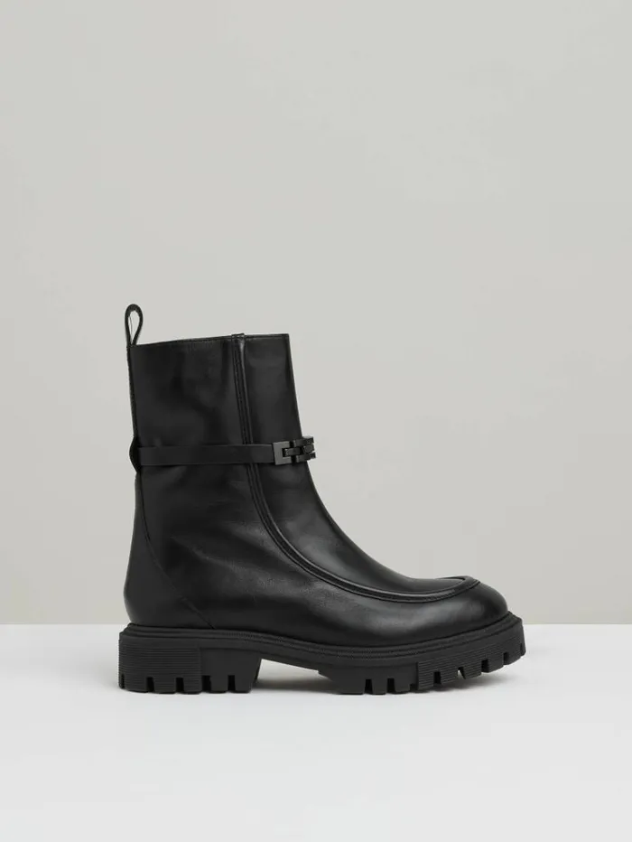 REISS Flats Women Chain Embellished Ankle Boots Black