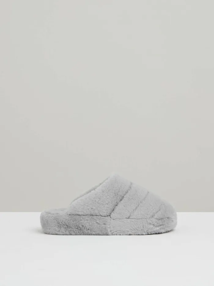 REISS Flats Women Faux Fur Slippers Grey