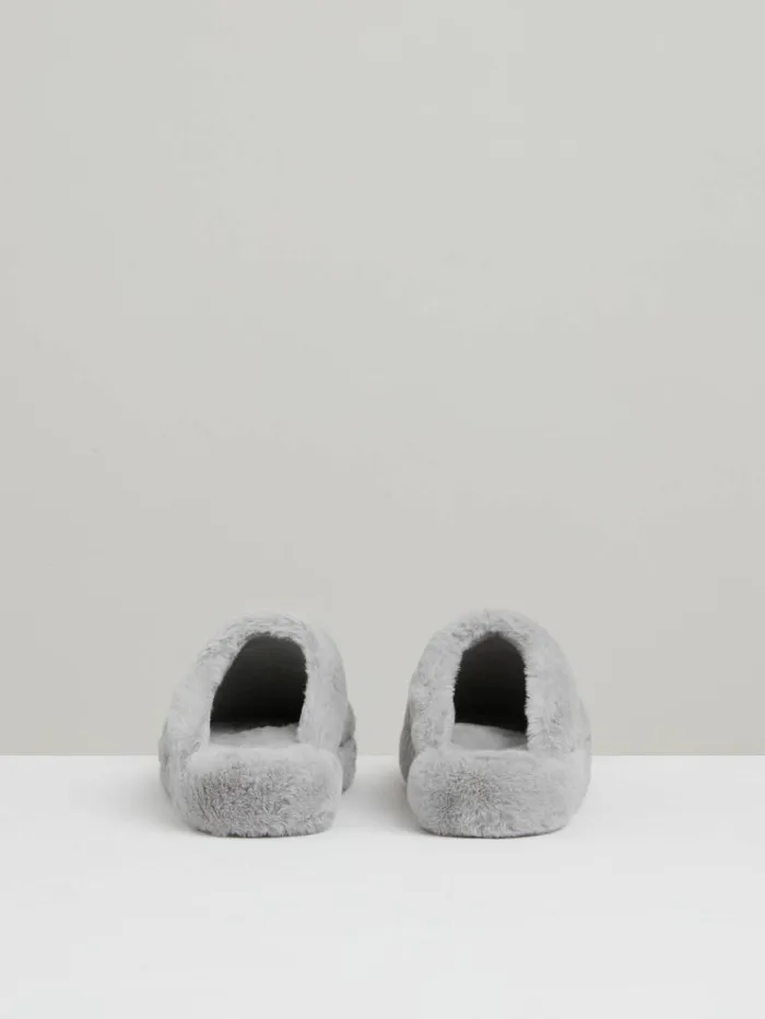 REISS Flats Women Faux Fur Slippers Grey