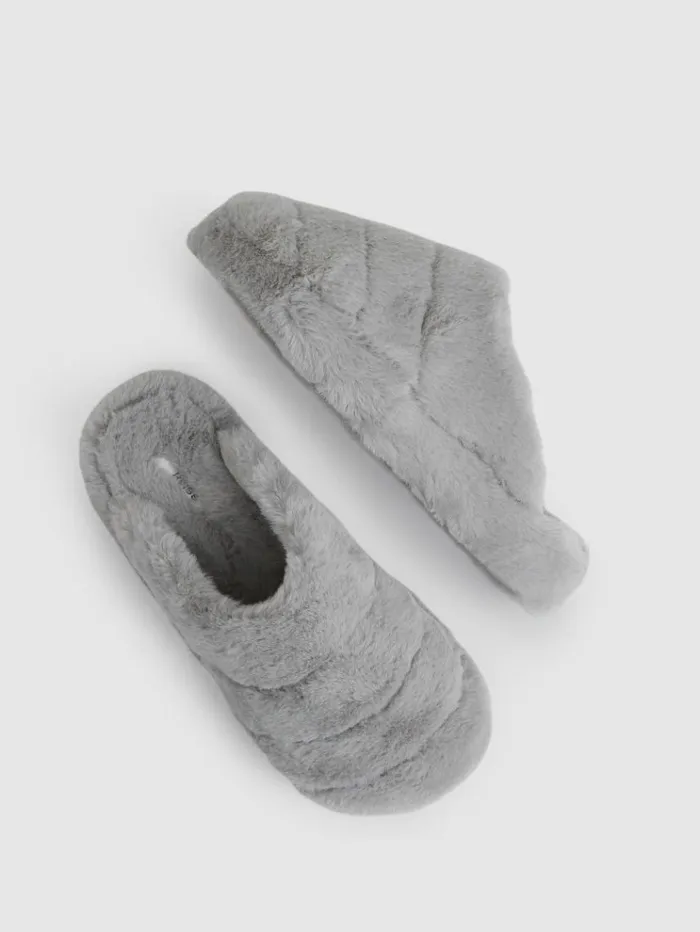 REISS Flats Women Faux Fur Slippers Grey