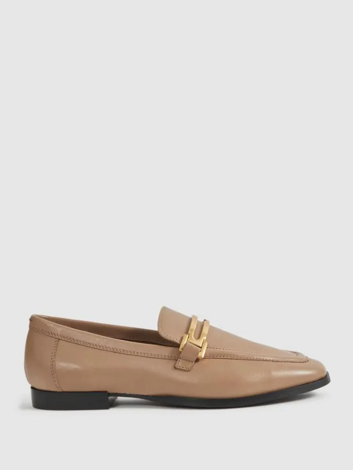 REISS Flats Women Leather Rounded Loafers Nude