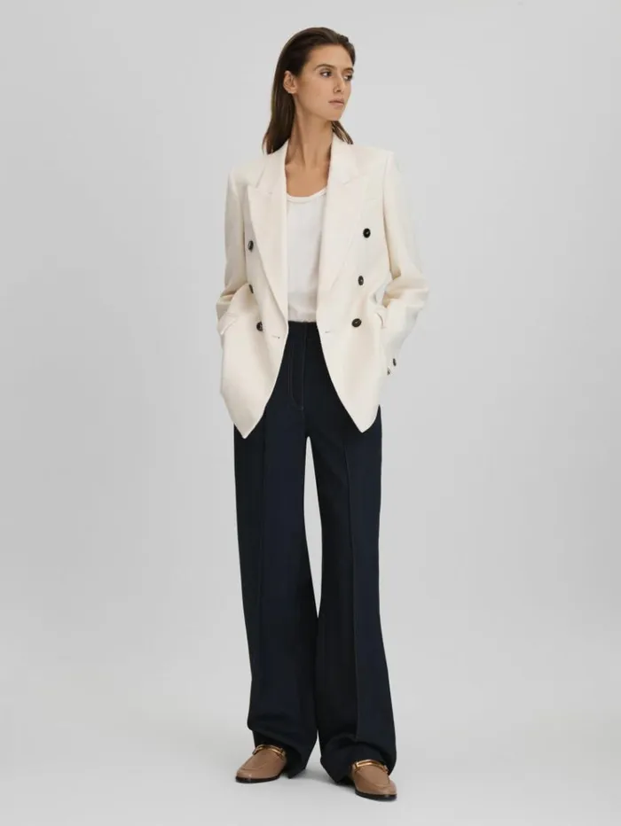 REISS Flats Women Leather Rounded Loafers Nude