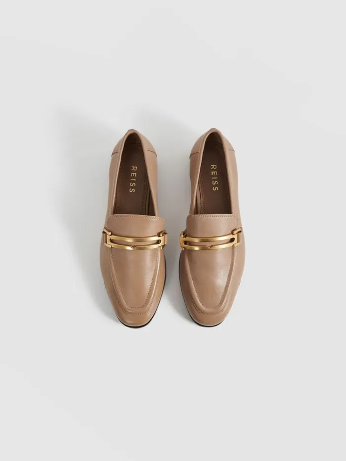 REISS Flats Women Leather Rounded Loafers Nude