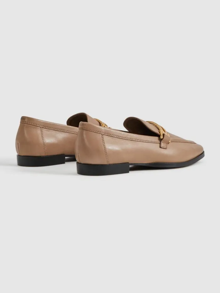 REISS Flats Women Leather Rounded Loafers Nude