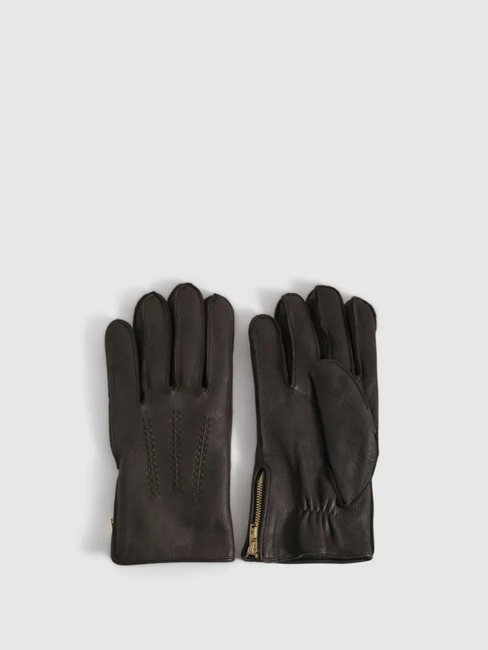 REISS Hats Gloves and Scarves Men Leather Gloves Dark Brown