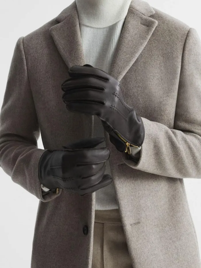 REISS Hats Gloves and Scarves Men Leather Gloves Dark Brown