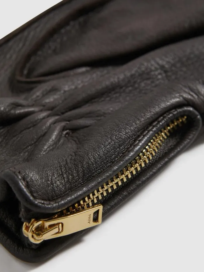 REISS Hats Gloves and Scarves Men Leather Gloves Dark Brown