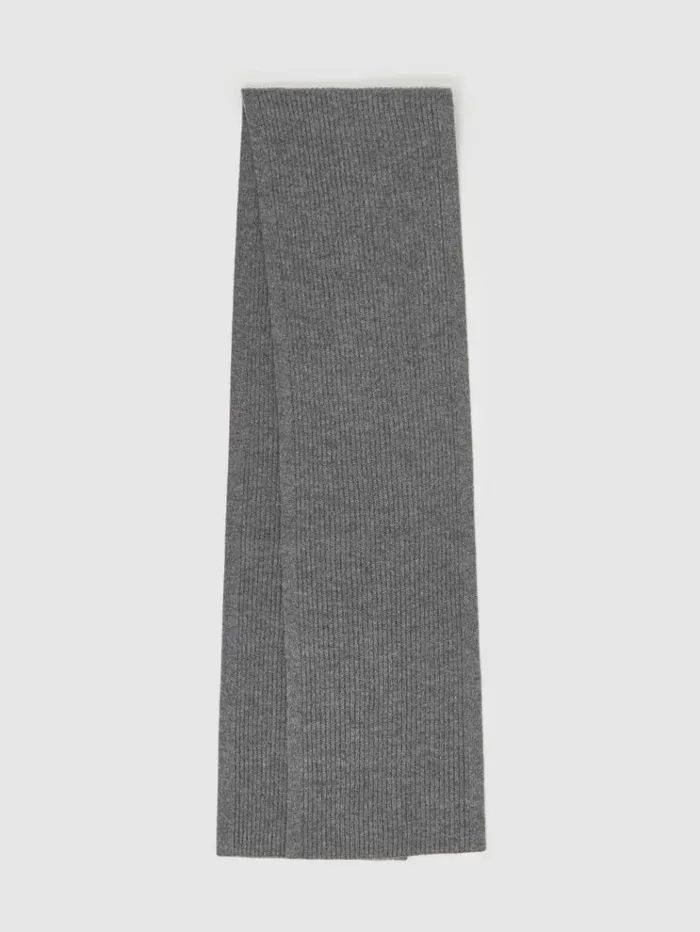 REISS Hats Gloves and Scarves Men Ribbed Merino Scarf Mid Grey Melange