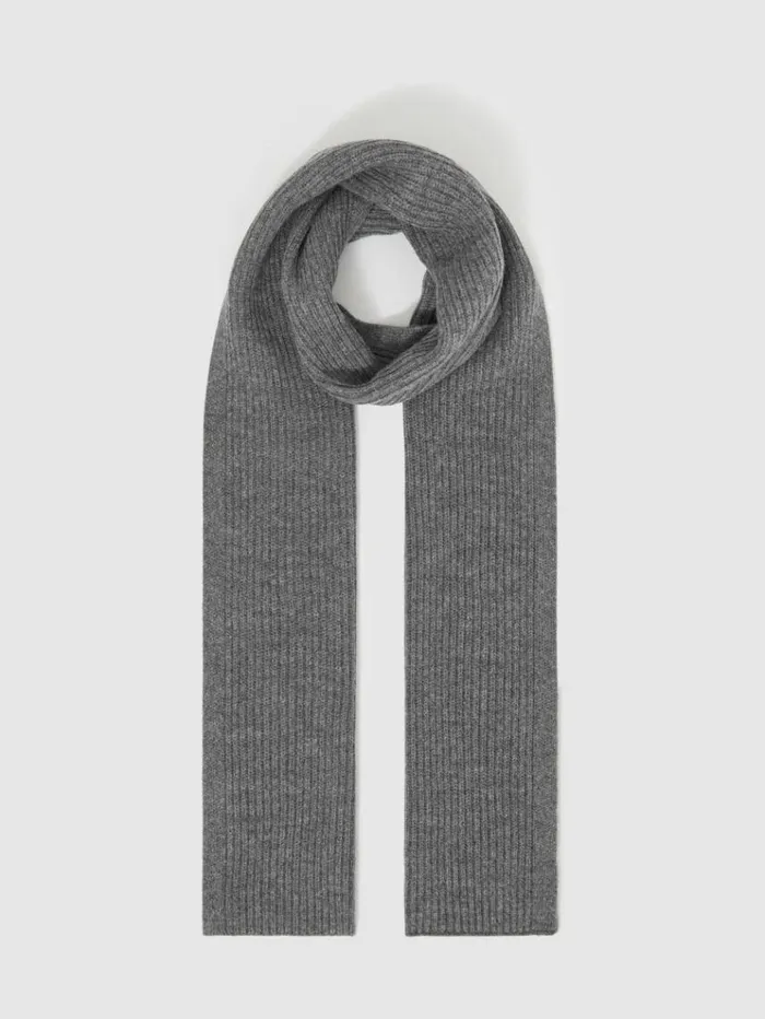 REISS Hats Gloves and Scarves Men Ribbed Merino Scarf Mid Grey Melange
