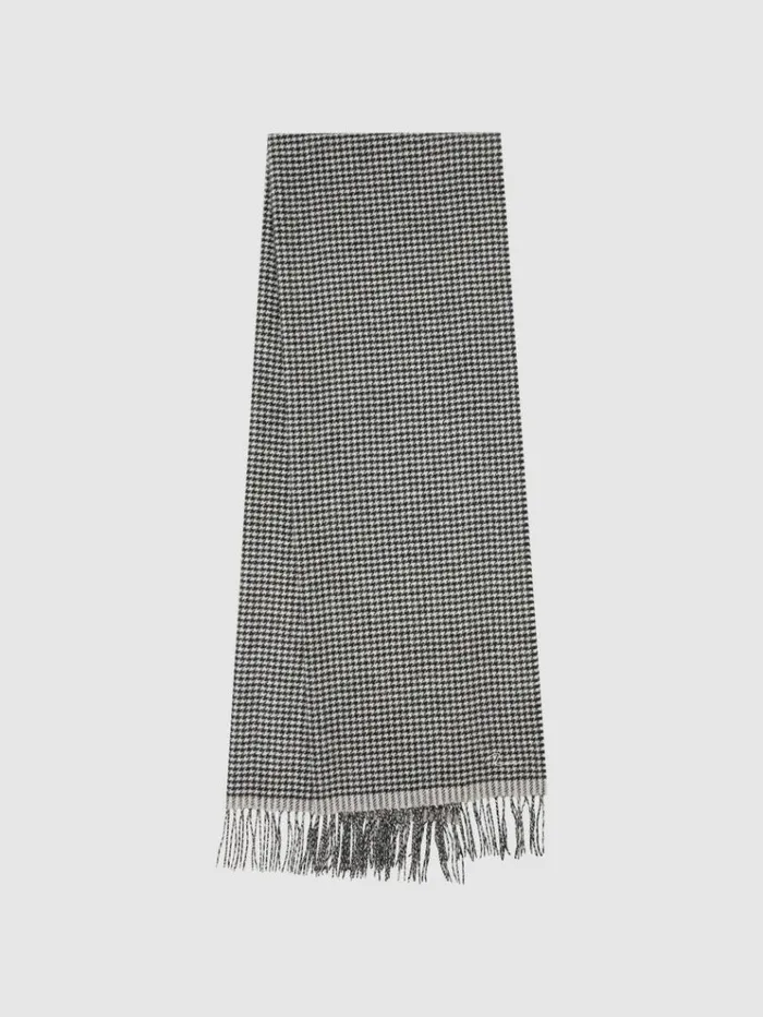 REISS Hats Gloves and Scarves Women Wool Blend Dogtooth Embroidered Scarf Blackwhite