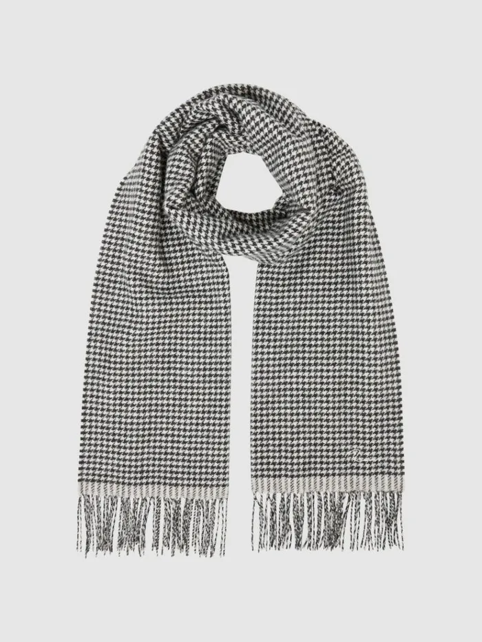 REISS Hats Gloves and Scarves Women Wool Blend Dogtooth Embroidered Scarf Blackwhite