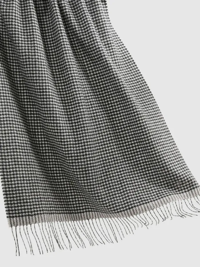 REISS Hats Gloves and Scarves Women Wool Blend Dogtooth Embroidered Scarf Blackwhite