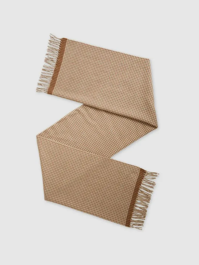 REISS Hats Gloves and Scarves Women Wool Blend Dogtooth Embroidered Scarf Neutral