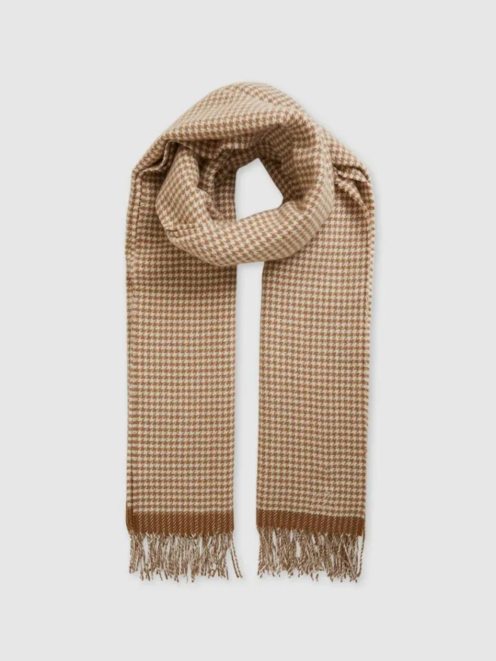 REISS Hats Gloves and Scarves Women Wool Blend Dogtooth Embroidered Scarf Neutral
