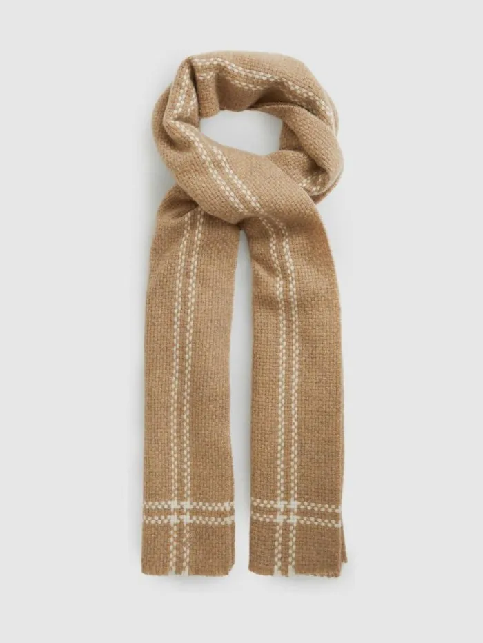 REISS Hats Gloves and Scarves Women Wool Cashmere Fringed Scarf Camel