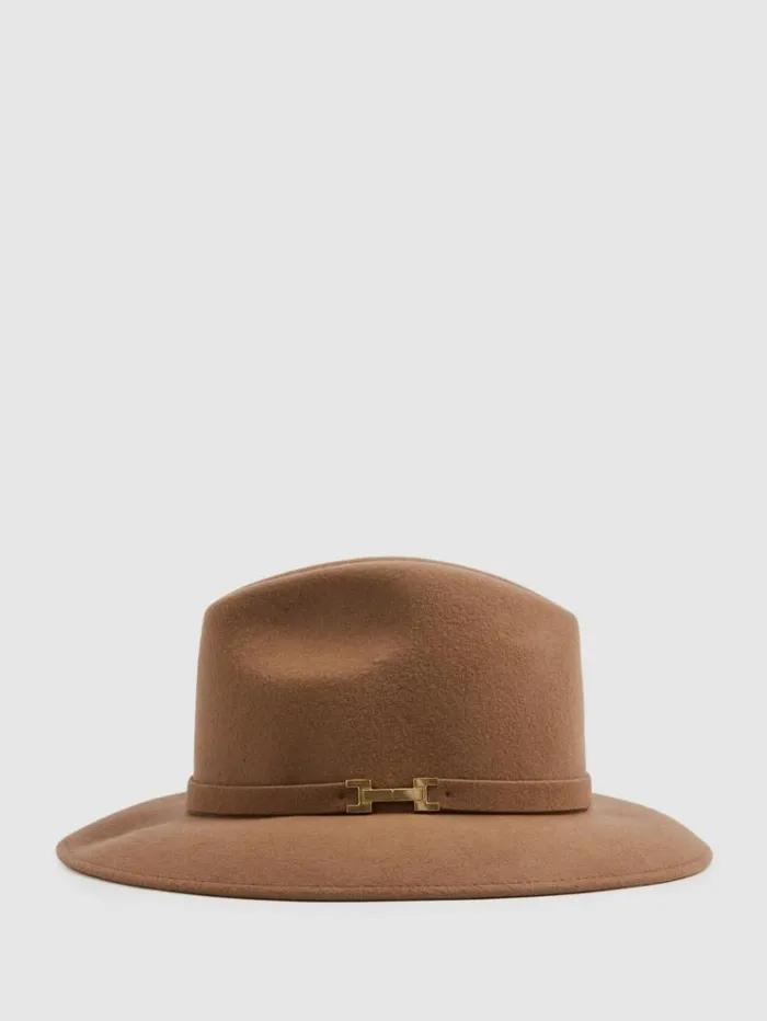 REISS Hats Gloves and Scarves Women Wool Fedora Camel