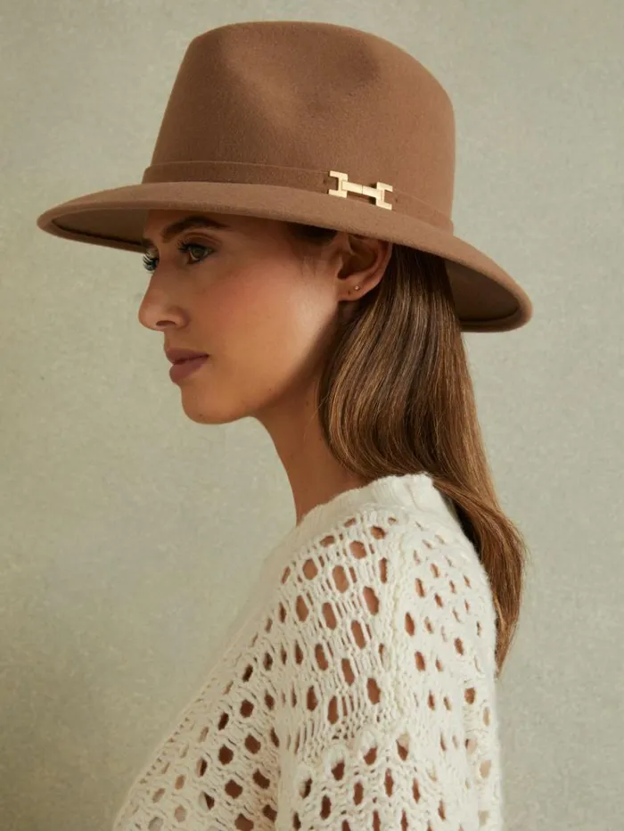 REISS Hats Gloves and Scarves Women Wool Fedora Camel
