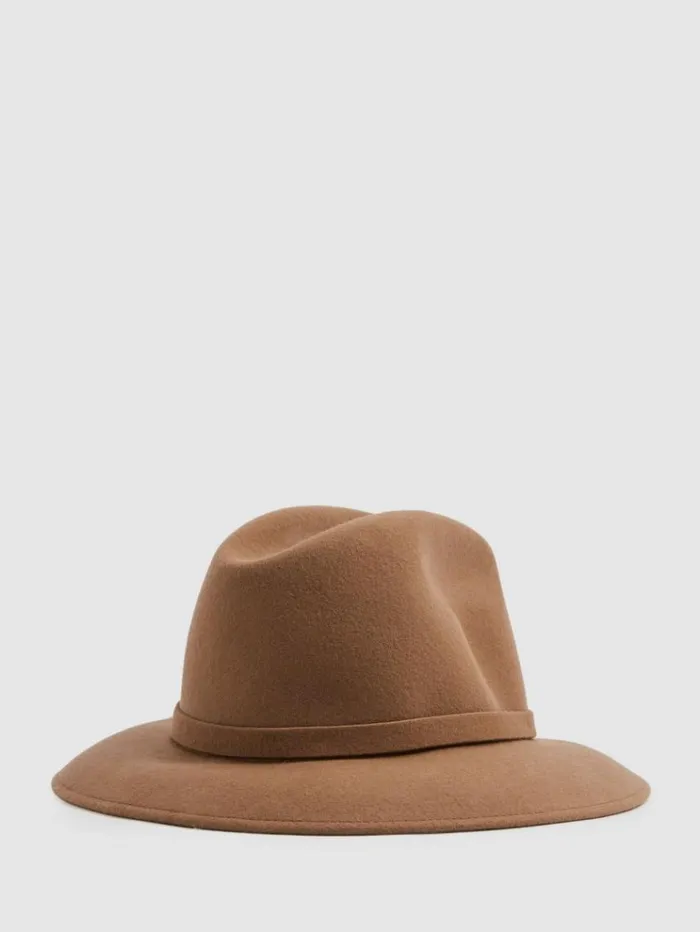 REISS Hats Gloves and Scarves Women Wool Fedora Camel